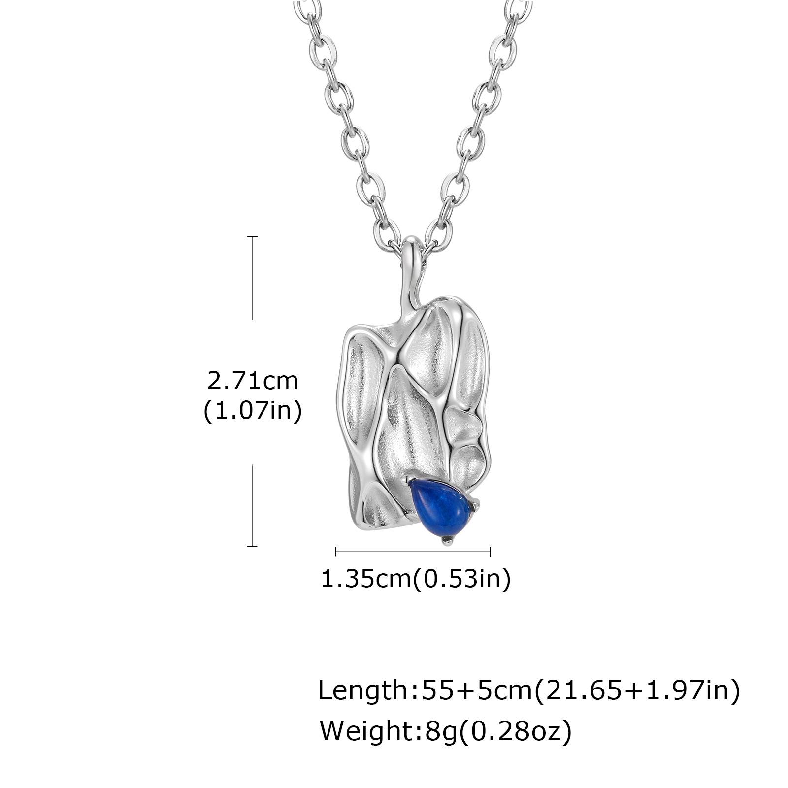 

Men s Stainless Steel Necklace with Irregular Concave Texture and Natural Blue Stone (Water Drop Design) - Model NC-2545