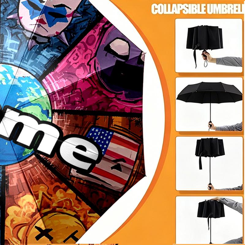 Custom Name Personalized Cosmic Bot Crew Print Umbrella, Auto Open Close, 8‑Rib Sturdy Frame, Commute Camping Hiking Use, Birthday Gift