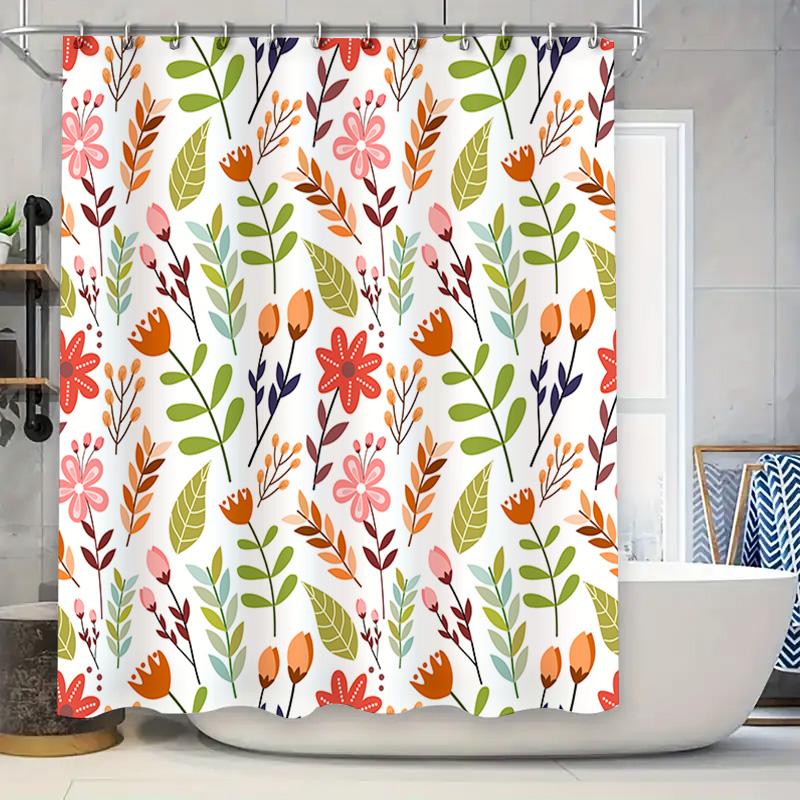 

Cute Floral Printed Shower Curtain Waterproof Bathroom Decor For Kids Bathrooms Pink Red Green Yellow Orange Colors Available! ( W60H190(CM)-1 Pcs