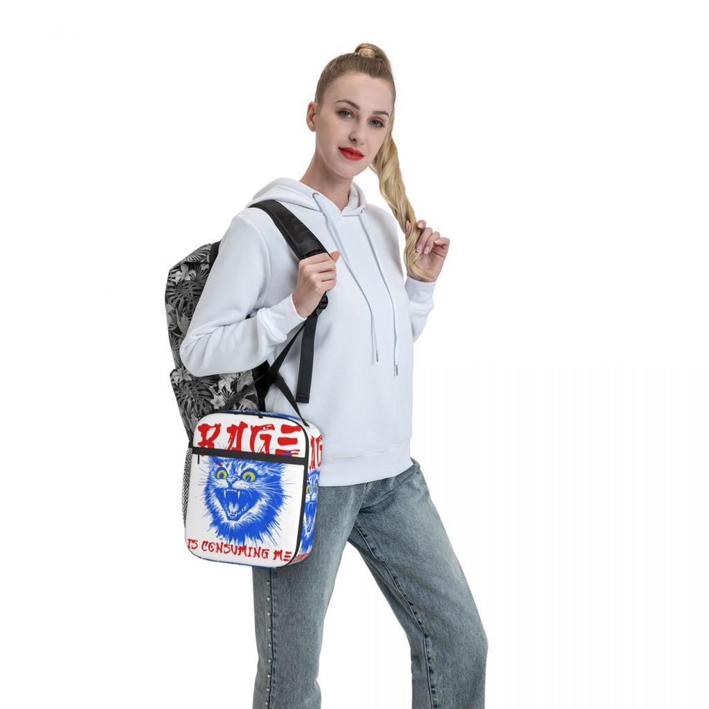 Rage Is Consuming Me Funny Cat Kitten Meme Humor Lunch Bag Casual Lunch Box Portable Insulated Thermal Lunch Bags Cooler Bag
