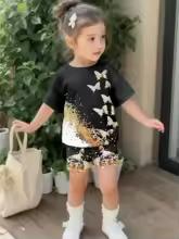 2-Piece Summer Children's Comfortable Cute Butterfly 3D Print Short Sleeve Shorts Set for Boys and Girls Casual Home Outdoor Set