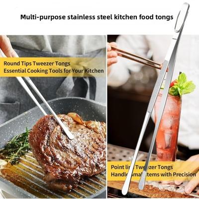 New 10/12Inch Food Tweezer With Hook Non-Slip Food Clip Stainless Steel Multifunctional Barbecue Grill Tongs Cooking Utensils