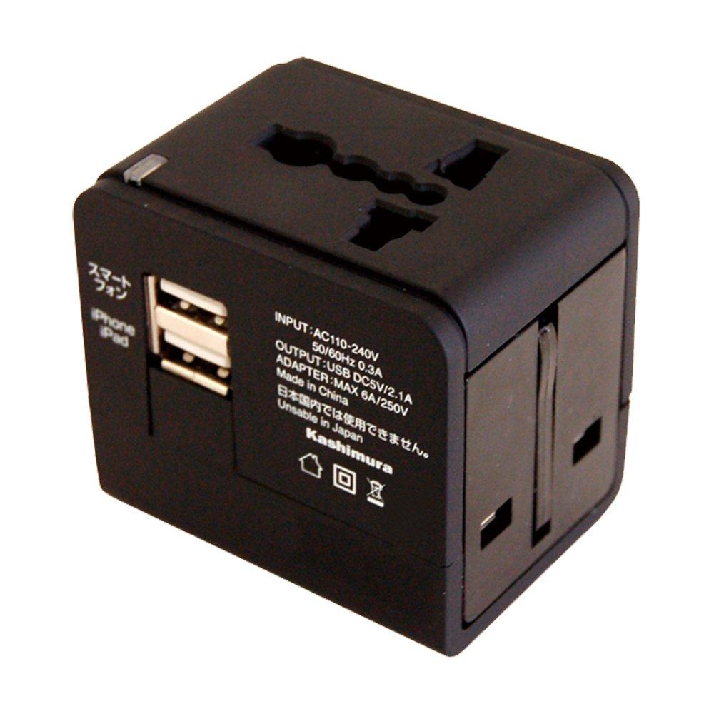 

Kashimura Overseas Conversion Plug Type A/C/O/BF 2USB2.1A NTI-153 коричневий