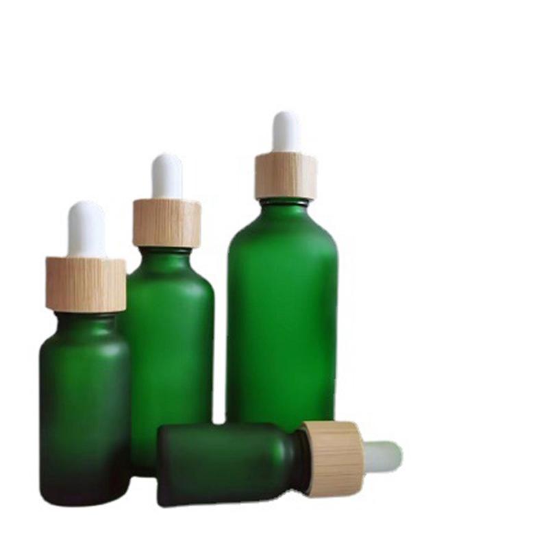 Brown Glass Essential Oil Bottle with Bamboo Lid and Dropper for Cosmetics