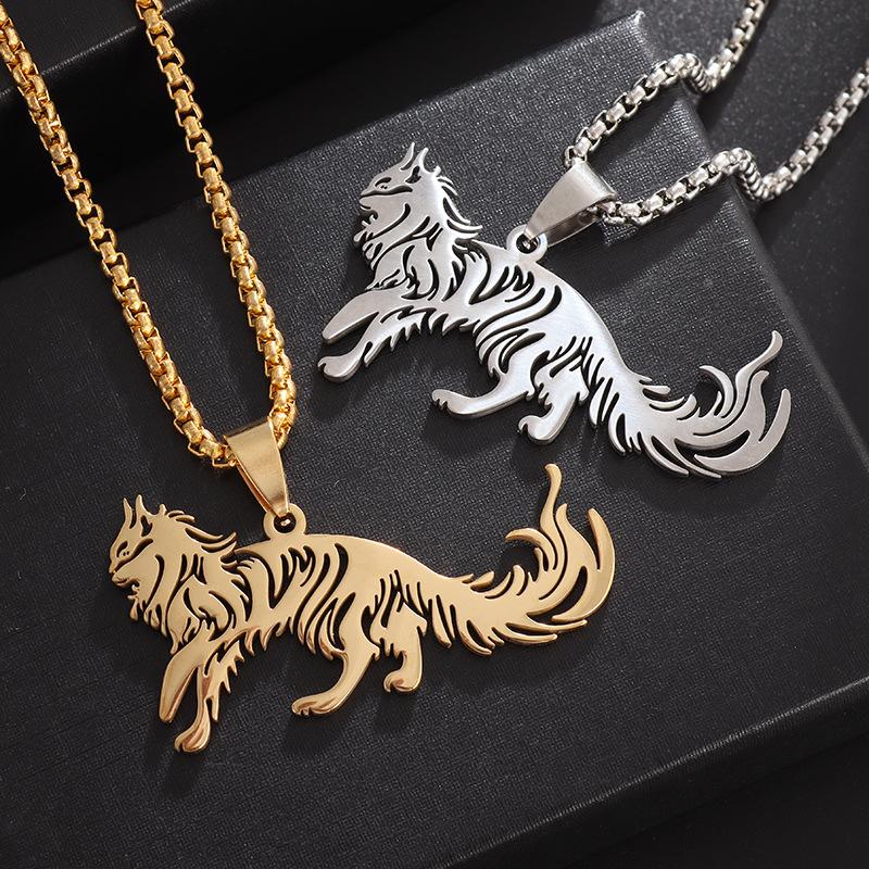 Hot Selling Stainless Steel Cross Chain Animal Pendant Pendant Personalized Domineering Cat Necklace