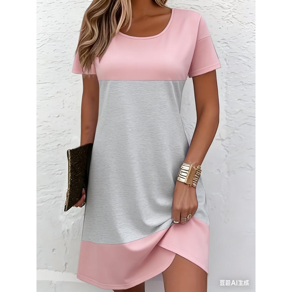 Spring and Summer Dress - Round-neck Leopard Print Contrasting Color Fashion Casual Multi-purpose Dress - Women's Clothing