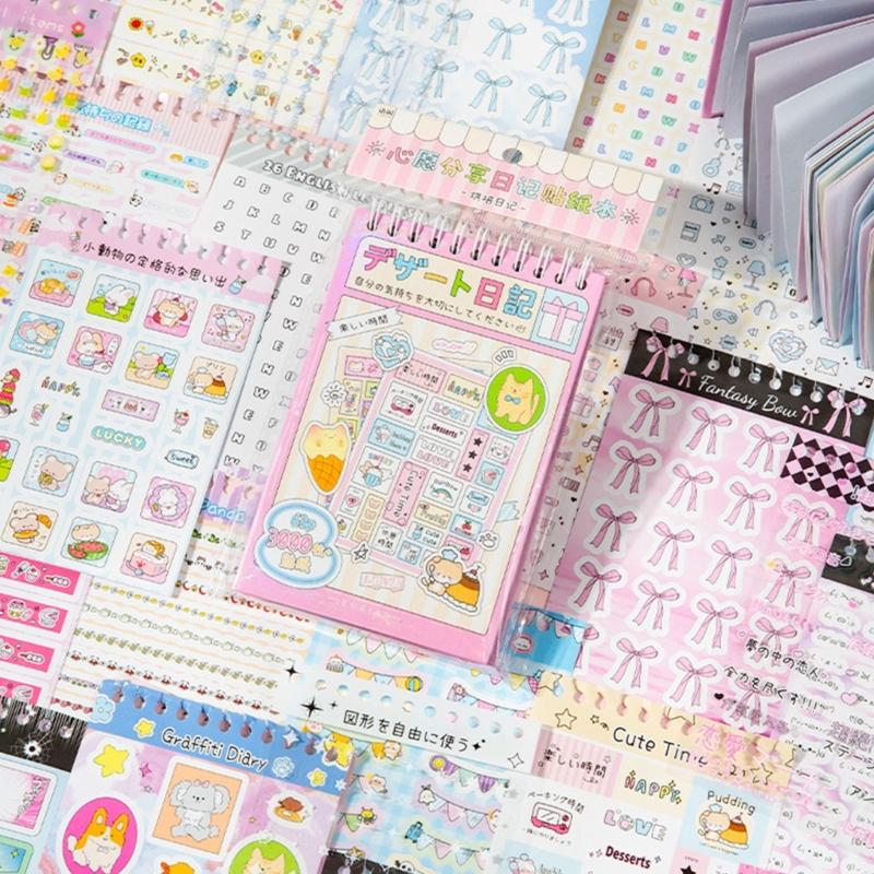 Decorative Sticker Book 63Sheets/Pad Water Resistant PET Sticker for Journal Notebook Planner Album Embellishments
