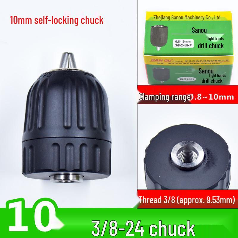 San Ou Self-Locking Hand-Tightened Drill Chuck 1.5-10mm, 3/8-24UNF Extension Rod