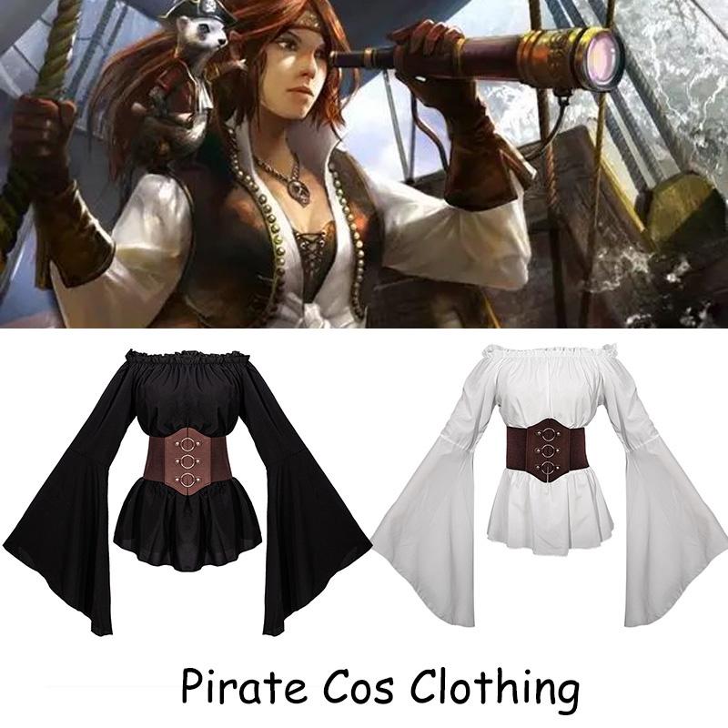 Trendy Pirate Costume Medieval Women's Pirate Shirt Cosplay Clothing
