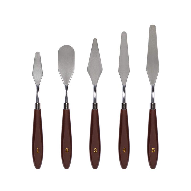 5-Piece Wooden Handle Palette and Painting Knife Set with Stainless Steel Blades