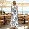 Floor-Length Sleeveless Tank Maxi Dress Blue & White,Lightweight,Flowy Swing Skirt,Perfect for Daily Outings Casual Gatherings,Fashionable & Versatile