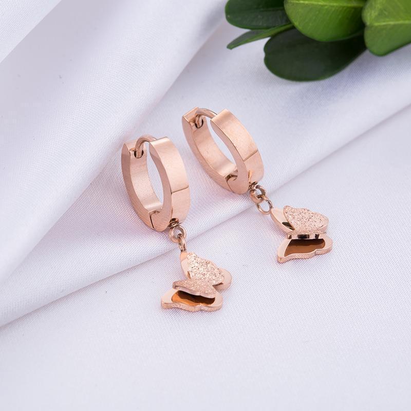 Rose Gold Titanium Butterfly Earrings - Elegant & Trendy Women's Ear Accessories