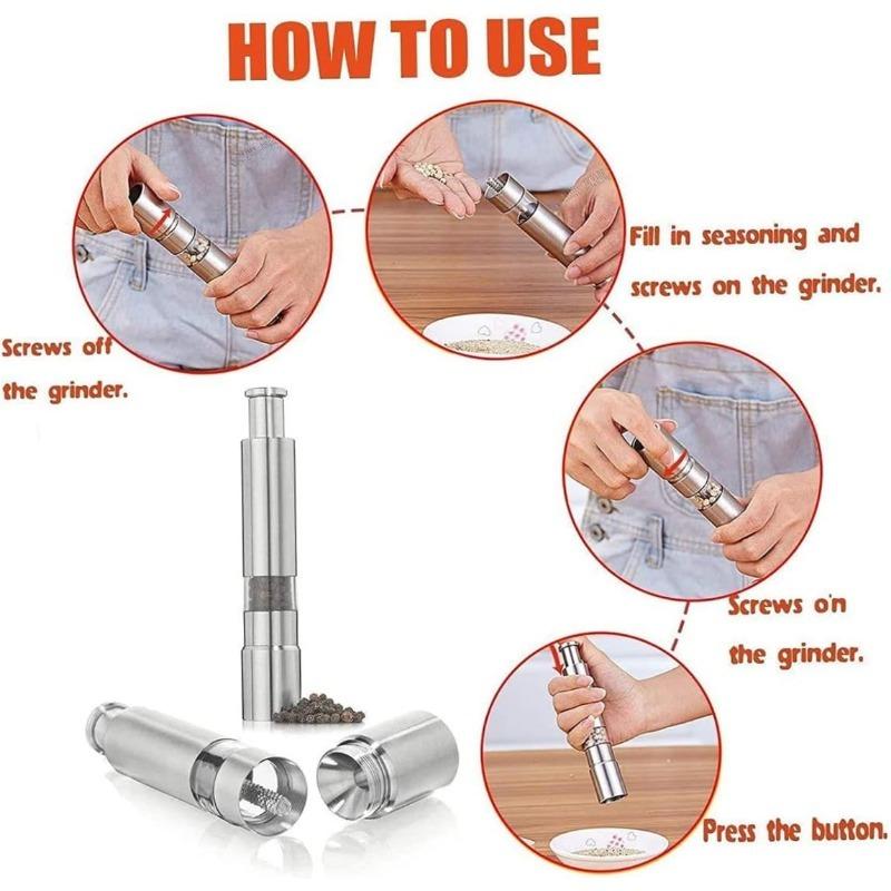 Pepper Grinder One Hand Mill Manual Press Bottle Pepper Mill Grinding Stainless Steel Spice Grinder Mill for Salt Pepper