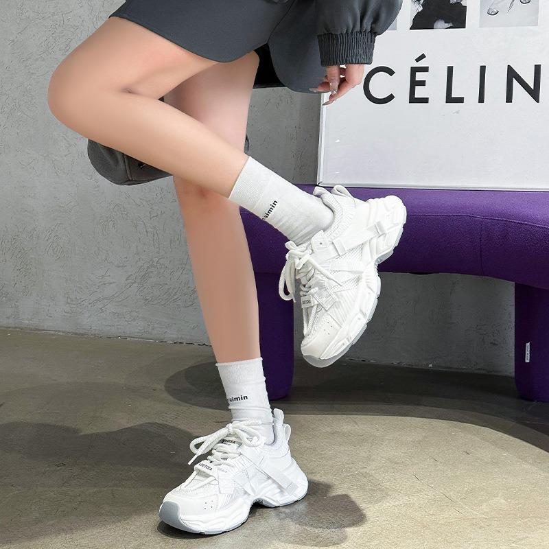 Silver dad shoes girl 2025 spring new trend Internet celebrity fried street leather mesh breathable platform sports running shoes