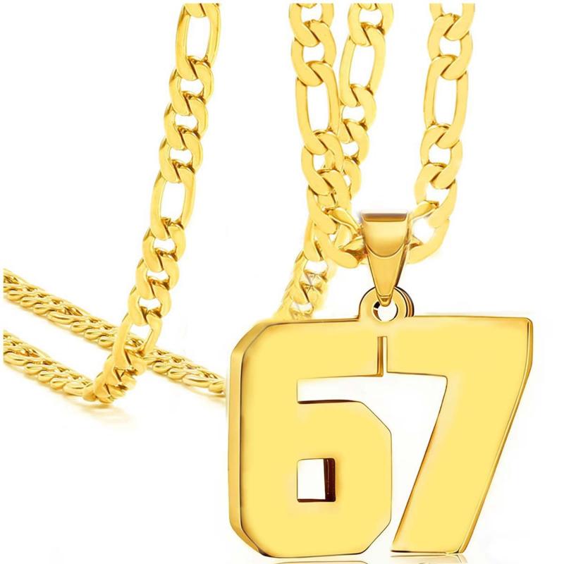 67 Necklace Punk Tag Letter Stainless Steel Pendant Necklaces For Men Women Jewelry Sportsmanship Gift