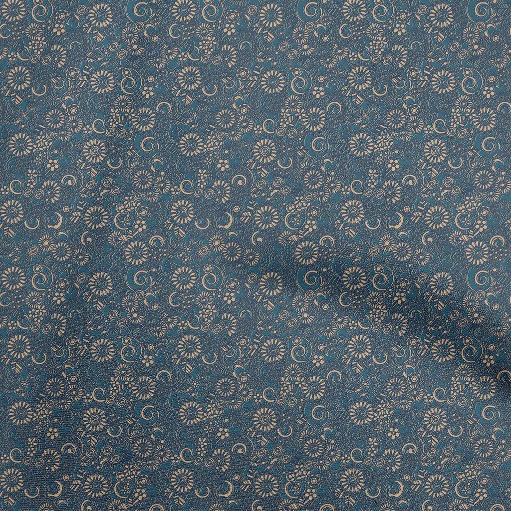 oneOone Cotton Poplin Blue Fabric Kalamkari Sewing Material Print Fabric By The Yard 42 Inch