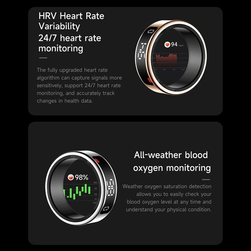 Smart Ring Men Women LED Screen Display Health Monitor Oxygen Sleep Monitoring Fitness Tracker Heart Rate Finger Rings