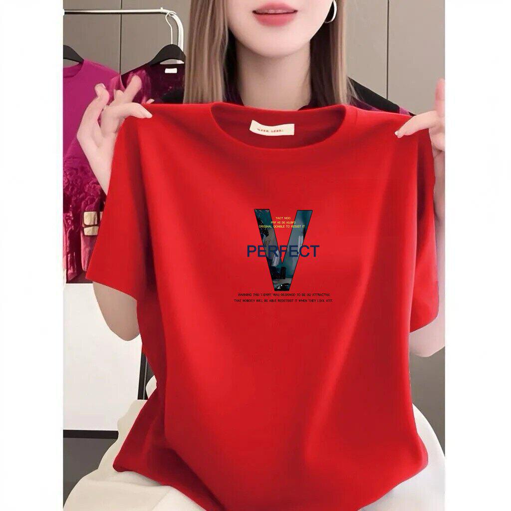 High-End Summer Purple Women's Short-Sleeve Printed T-Shirt - Loose Fit and Slimming, Age-Reducing Style