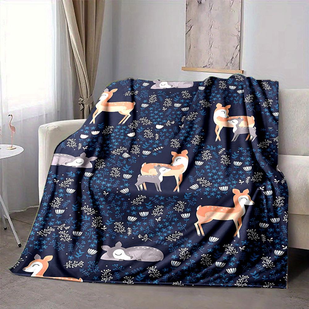 1 Stück Hirsch-Blumen-Leichte Flanelldecke, Bequeme und Warme Decke, für Büro und Camping Schlafsofa, Wohnzimmer130