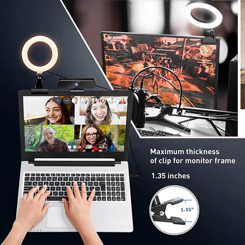 6inches LEDs Selfie Ring Light with Clamp USB Operated 3 Colors Temperature Changing  3 Levels Dimmable Brightness