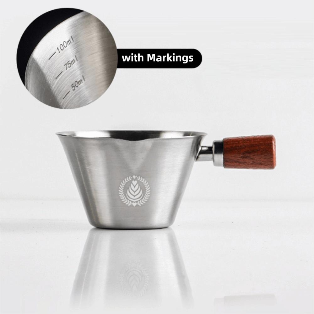V-shaped Spout Coffee Espresso Cup Wooden Handle Coffee Extract Cup Coffee Measuring Cup  Home