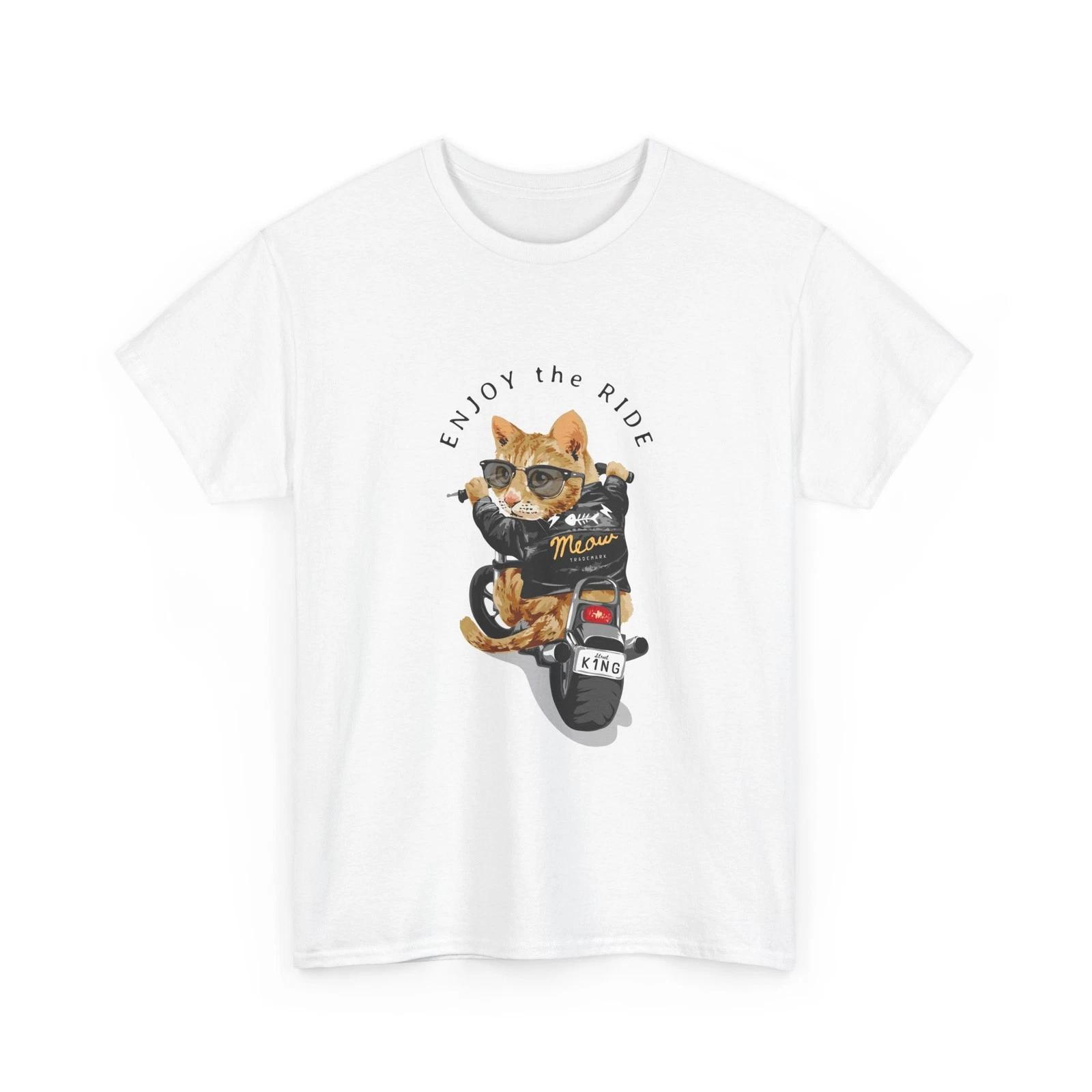 Cat on Scooter Tee | Enjoy the Ride T-Shirt, Cool Cat Riding Motorcycle, Cotton 3XL