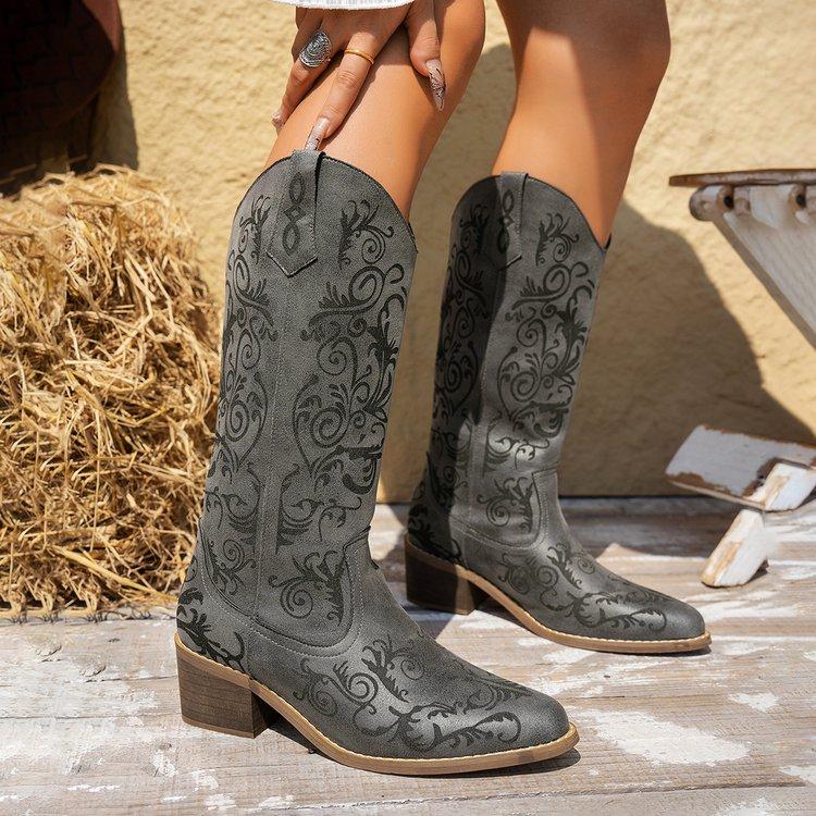 Fashion 2025 Women's Fashion Solid Color Pedal Wedge Heel Embroidery High Boot Trend High Boots Women Knee High Pointed Toe Boots 326