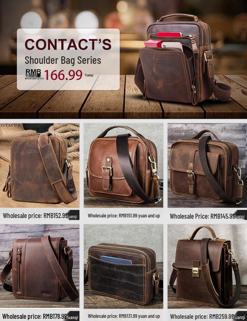 Czarny Anioł Retro Skóra Crazy Horse Męska Torba Na Ramię Crossbody