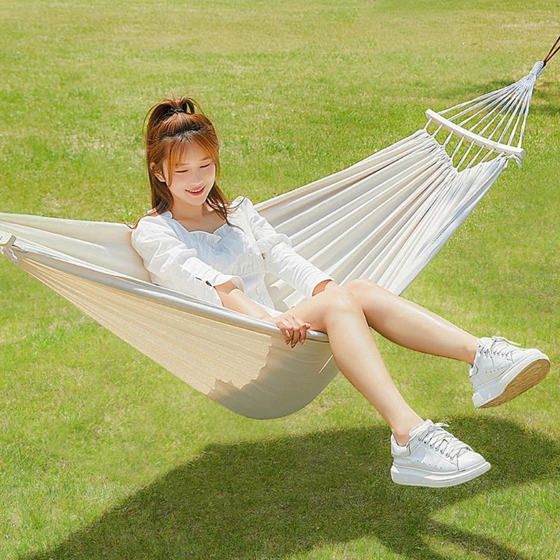 Double Hammock Swing Bed, Thickened Fabric Soft Canvas, Portable Travel Hanging Hammock for Camping and Outdoor, Large