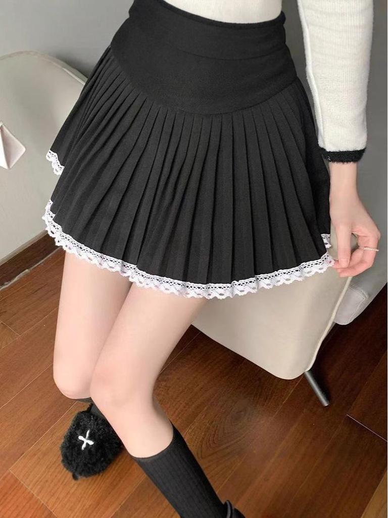 Szara Wełniana Plisowana Spódnica Midi, Wysoki Stan Wyszczuplająca Francuska Linia A dla Kobiet - Wiosna, Jesień, Zima