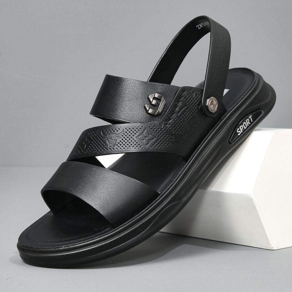 

Мужские кожаные сандалии Нескользящие Пляжные Туфли для Вождения для Папы Повседневная Уличная Ходьба 38 чёрный