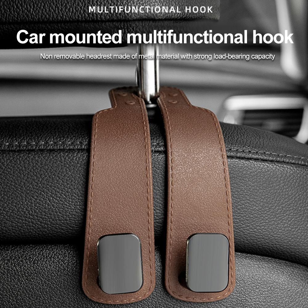 Leather Alloy Seat Backrest Hook Double Hook Black Suede Hook Head Rest Hangers Seat Back Organizer Double Hook for Storage Hook
