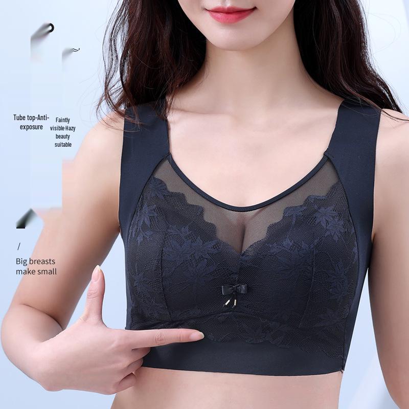 Lace Mesh Seamless Vest-Style Wire-Free Plus Size Bra with Beautiful Back Design