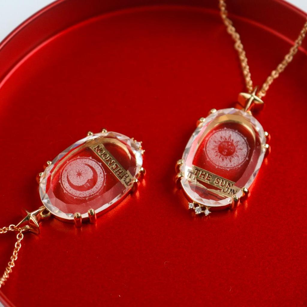 Vintage Sun & Moon Tarot Card Necklace - Cross-Border Crystal Pattern Sweater Chain (18K)