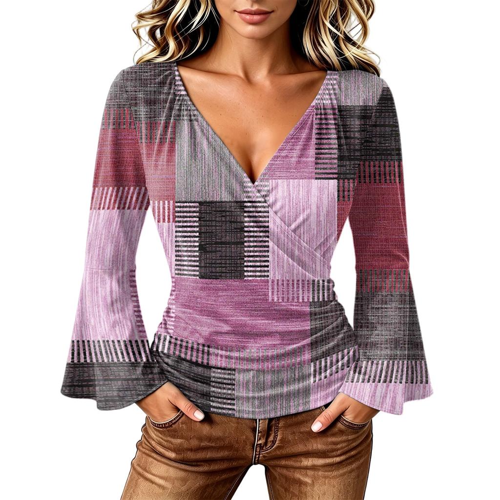 Women's Casual V-Neck Long Sleeve Floral Print Blouse