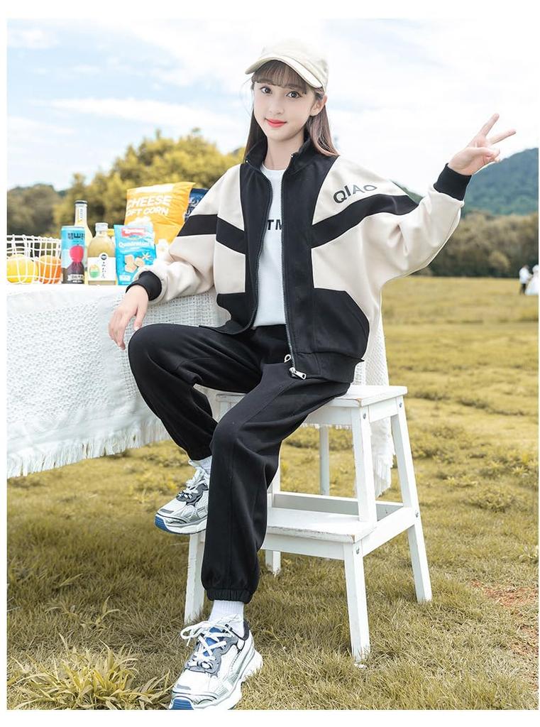 Angelcity Long Sleeve Tracksuit Set Simple Korean Style Hoodie for Perfect for Spring and Casual Hip Hop Dance Outfit Girls' (2-Piece Set) - Girls,