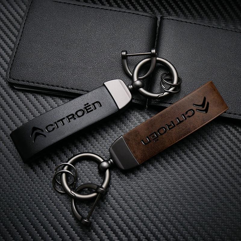 3D Car Badge Leather Keychain Auto Keyring Accessories For Citroen Celysee C6 C3 C5 C1 C2 C4 Aircross Picasso Cactus Berlingo