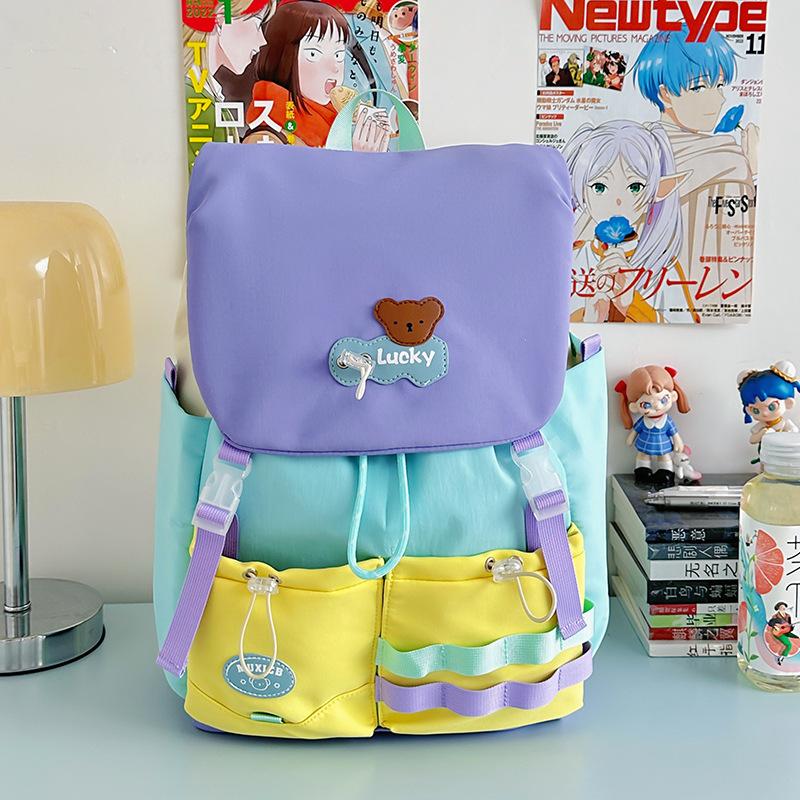 Korean version of fashion backpack large-capacity student tutoring bag female high-value versatile contrasting color cute girl bag