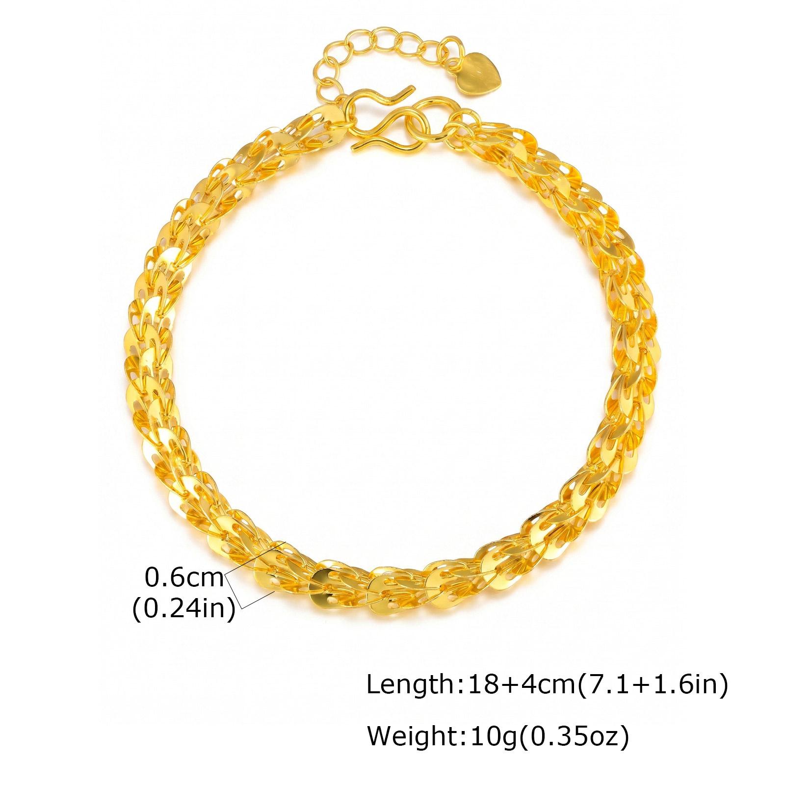 Gold Tone Chain Bracelet for Women, Shiny Sequin Link, Adjustable Fashion Jewelry Gift