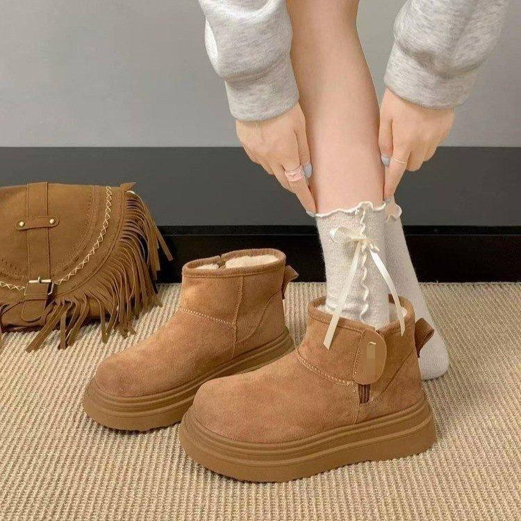 New Medium Tube Plush Snow Boots Winter Plush Thickened Outdoor Thick-soled Warm Cotton Shoes