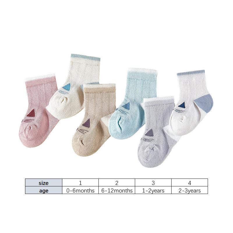 6Pairs Baby Mesh Socks Cute Cat Mid-tube Sock Summer  Sweat-absorbing Breathable Newborn Cotton Sock 0-3year Children Footwear