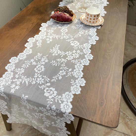 Vintage Lace Table Runner Hollow Flower Pattern Reusable Table Flag for