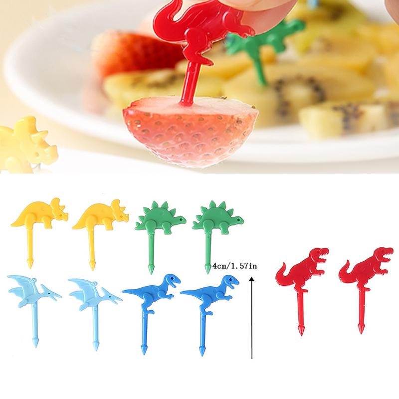 10 Pcs Cartoon Fruit Fork Cute Dinosaur Cupcake Top Decoration Food Appetizer Toothpicks , Bento Box Accessories Cocktail Picks