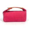 HERMES Brida Black PM Pouch bag vanity bag Hand Bag Canvas hibiscus pink