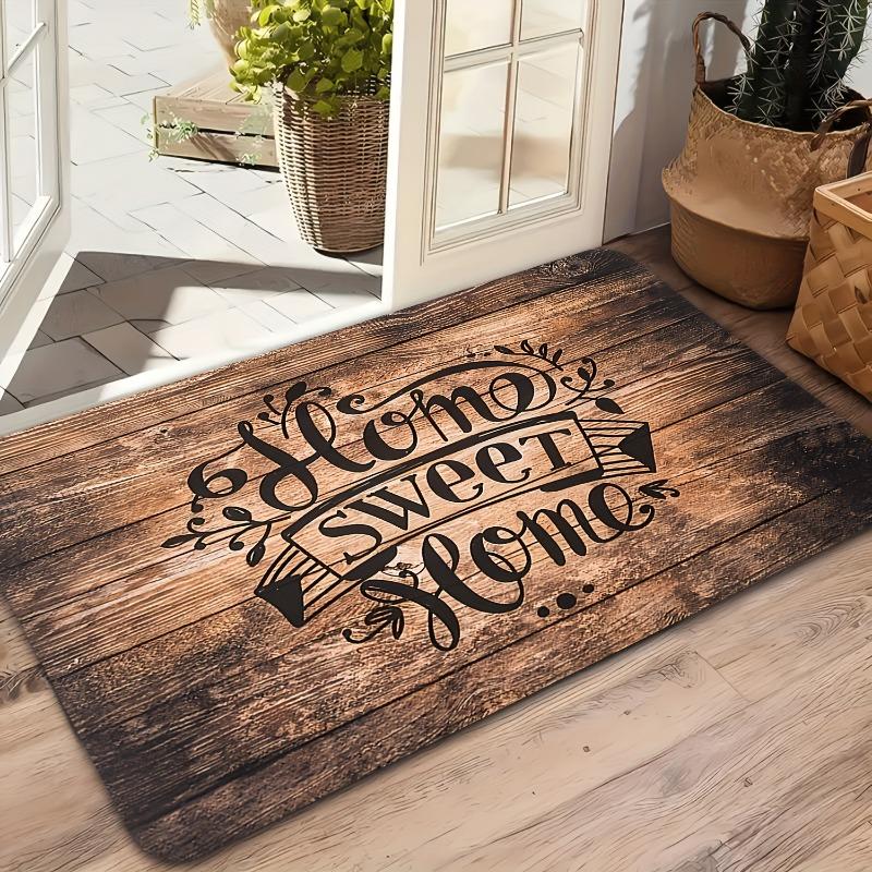 "Home Sweet Home" Rustic Wood Grain Welcome Mat - Non-Slip, Machine Washable Flannel Mat for Indoor/Outdoor Use Home Decor