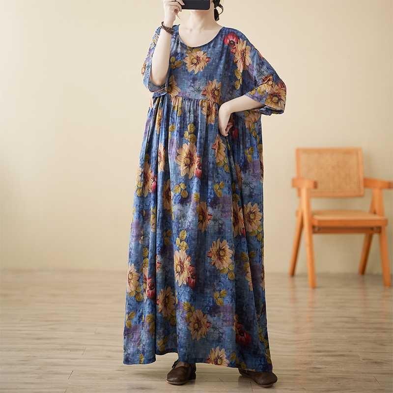 Women's Relaxed Fit Linen Blend Dress - Flowy Swing Style with Short Sleeves