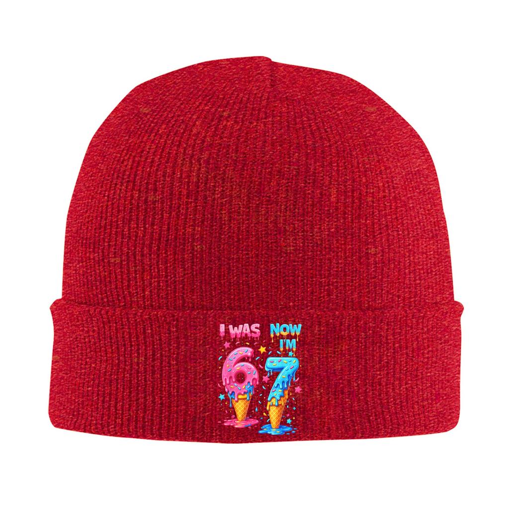 Adult Unisex I was 6 Now Im 7 Funny 7th Birthday Ice Cream Drip Beanie Hats Hip Hop Knit Hat Winter Caps Elastic Bonnet Hats
