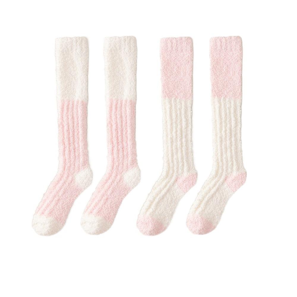 2Pairs Thicken Warm Coral Fleece Stockings Winter Long Tube Socks Cute Floor Plush Stockings  Winter