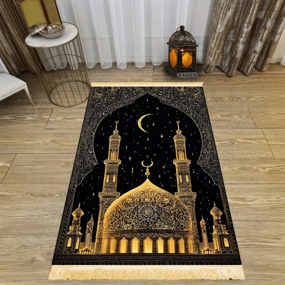 Retro Boho Maanprint Gebedsmat, Wasbare Reisgebedskleed voor Moslims, Draagbaar Islamitisch Eid Cadeau Gekussende Vloerkleed 80x120cm(32x47inch