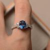 Huajie Women's Exquisite Elliptical Deep Blue Multi-faceted Cut Zircon Rings Shining Wedding Party  Trendy Tide